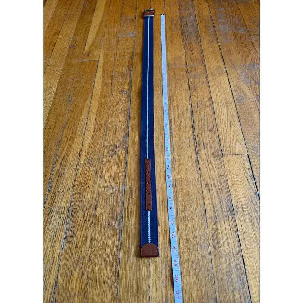 Reversible Blue Striped Cotton Italian Leather Belt Womens sz 30 (runs small)